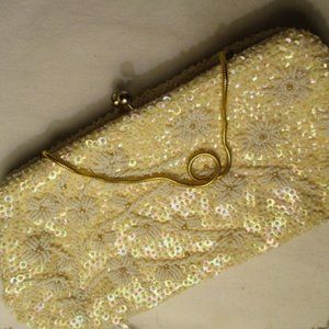 Ivory Beaded Sequin Satin Clutch/Party/Coctail
